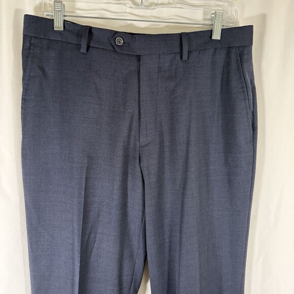 Jos A Bank Wool Blend Pants Men 33 Blue Flat Front brrr Comfort Office Dry Clean - Picture 2 of 11